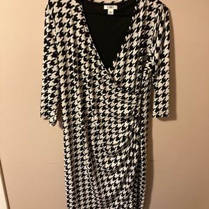 Houndstooth Faux Wrap Dress
